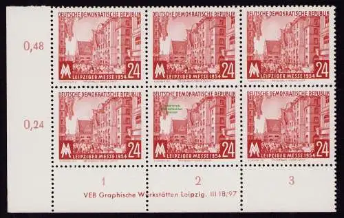 DDR DV 3622 433 DZ 6er-Block  ** Leipziger Herbstmesse 1954 1954