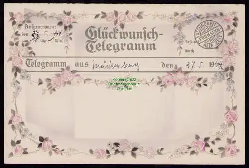 B18710 Ansichtskarte Gückwunsch Telegramm Mückenberg 1944 Gesundheit Frohsinn Alle Zeit