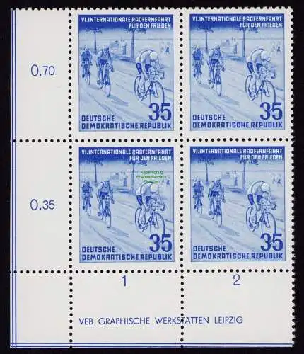 DDR DV 3602 356 Y II DV Viererblock  ** Friedensfahrt Prag Berlin Warschau 1953