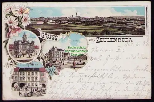 172439 AK  Zeulenroda 1898 Litho Hotel Thüringer Hof Rathaus Neumarkt Panorama