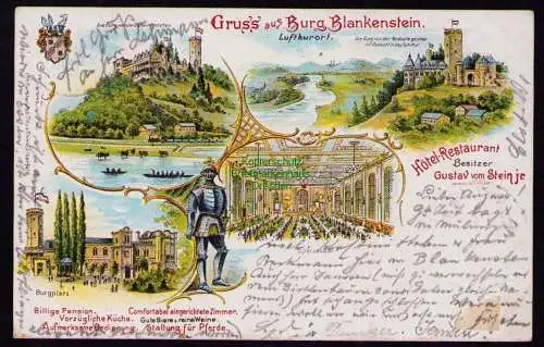 172423 AK  Hattingen 1897 Litho Burg Blankenstein Hotel Restaurant Speisesaal