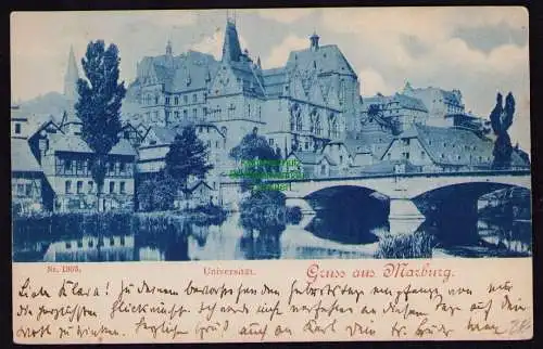 172409 AK  Marburg 1899 Universität Lahn Brücke