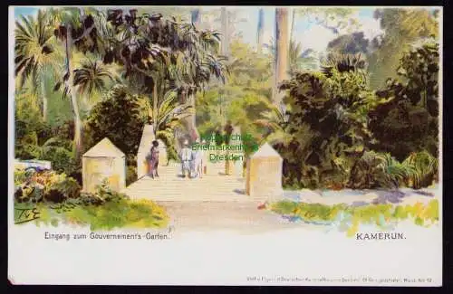 172391 AK  Kamerun um 1900 Litho Eingang zum Gouvernements-Garten