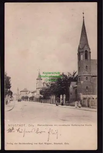 172319 AK  Neustadt Orla 1905 Bismarckstraße mit neuerbauter Kath. Kirche