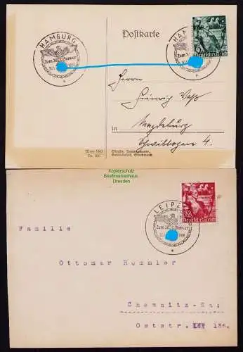 B18590 Deutsches Reich Postkarte Brief SST Hamburg Leipzig 1938  Mi 660 661