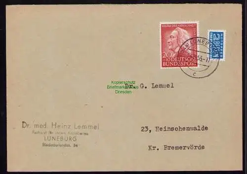 B18578 BRD Deutschland 1953 Brief Mi. 174 Helfer der Menschheit Senckenberg  Lün