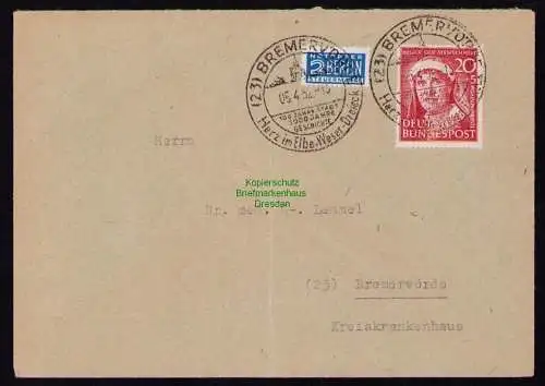 B18564 BRD Deutschland 1952 Brief Mi. 145 Helfer der Menschheit  Bremervörde