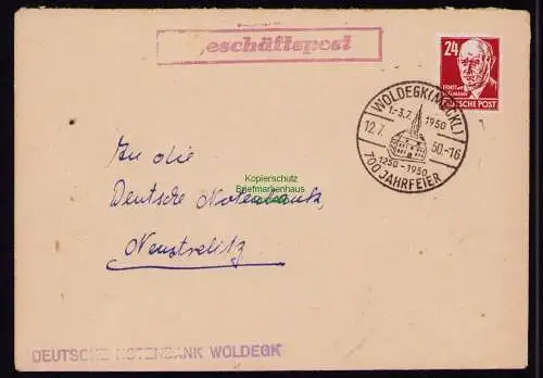 B18509 Brief Woldegk 1950  SST 700 Jahrfeier Geschäftspost