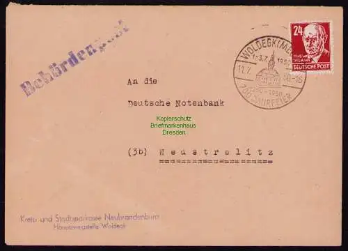 B18507 Brief Woldegk 1950  SST 700 Jahrfeier Behördenpost