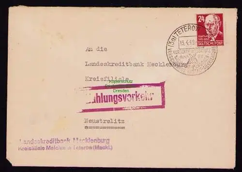 B18491 Brief Teterow Malchin 1949   Zahlungsverkehr