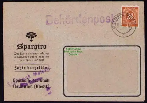 B18484 Brief Teterow Malchin 1947   Behördenpost