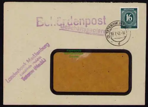 B18482 Brief Teterow Malchin 1947   Behördenpost Geschäftspapiere