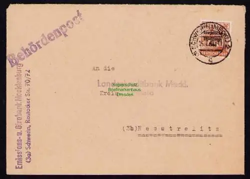 B18446 Brief Schwerin Meckl. 1947   Behördenpost