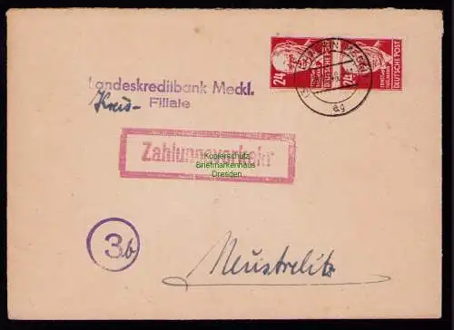 B18441 Brief Schwerin Meckl. 1948   Zahlungsverkehr