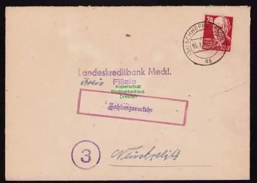 B18437 Brief Schwerin Meckl. 1949   Zahlungsverkehr