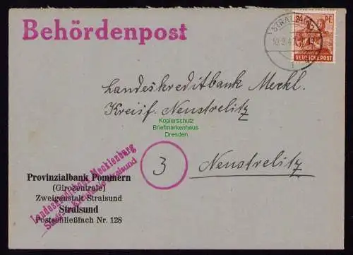 B18431 Brief Stralsund 1948   Behördenpost