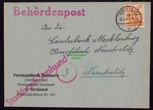 B18429 Brief Stralsund 1947   Behördenpost