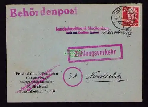 B18427 Brief Stralsund 1949   Behördenpost Zahlungsverkehr