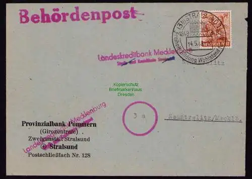 B18421 Brief Stralsund 1948 SST Freiheit Bildung Wohlstand für Alle Behördenpost