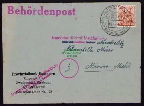 B18420 Brief Stralsund 1948  SST Freiheit Bildung Wohlstand für Alle Behörden