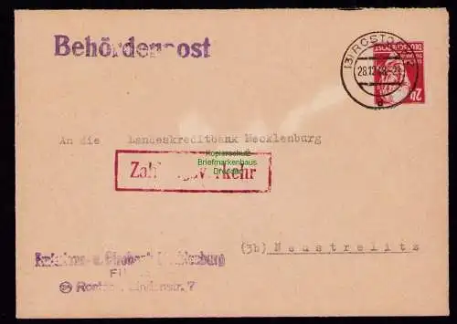 B18412 Brief Rostock 1948   Behördenpost Zahlungsverkehr