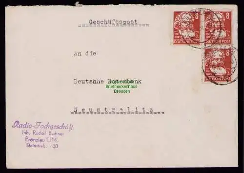 B18406 Brief Prenzlau Uckermark 1951   Geschäftspost