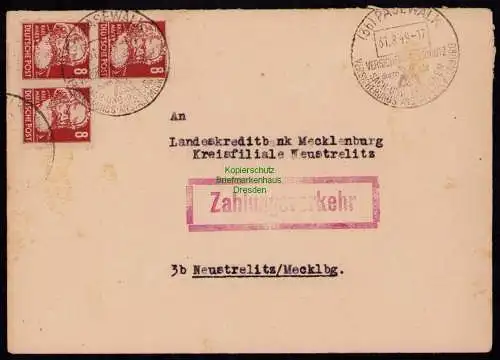 B18405 Brief Pasewalk Ueckermünde 1949 SST Versicherungsanstalt Zahlungsverkehr