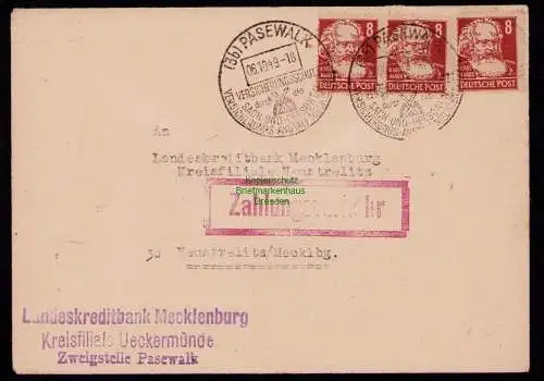 B18404 Brief Pasewalk Ueckermünde 1949 SST Versicherungsanstalt Zahlungsverkehr