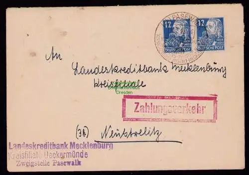 B18403 Brief Pasewalk Ueckermünde 1949 SST Versicherungsanstalt Zahlungsverkehr