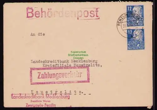 B18401 Brief Penzlin 1949   Behördenpost Zahlungsverkehr