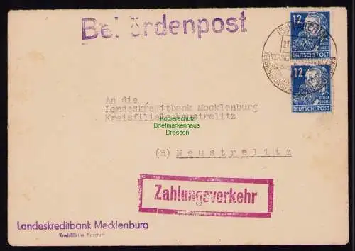 B18400 Brief Parchim 1949 SST Versicherungsanstalt Behördenpost Zahlungsverkehr