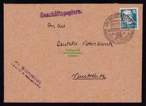 B18391 Brief Neustrelitz 1951  SST Versicherungsanstalt Geschäftspapiere