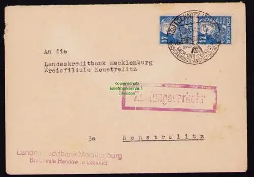 B18378 Brief Löcknitz Randow 1949  SST Versicherungsanstalt Zahlungsverkehr