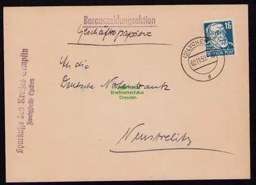 B18376 Brief Lychen 1950   Barauszahlungsaktion