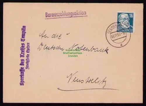 B18374 Brief Lychen 1950   Barauszahlungsaktion