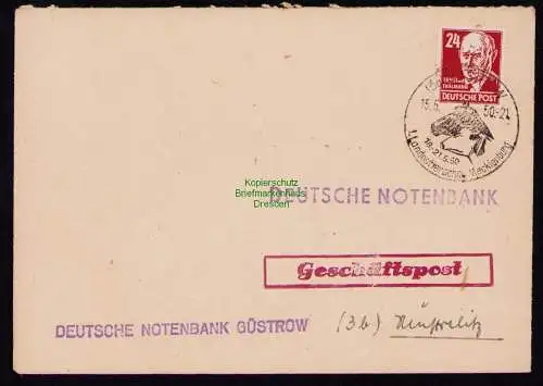 B18366 Brief Güstrow 1950  SST 1. Landestierschau Mecklenburg Geschäftspost