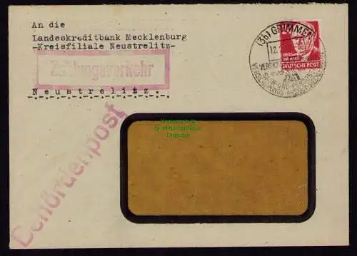 B18365 Brief Grimmen 1949 SST Versicherungsanstalt Zahlungsverkehr Behördenpost