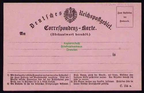 B18263 DR Deutsches Reich Reichspostgebiet ungebrauchte Klappkarte um 1872