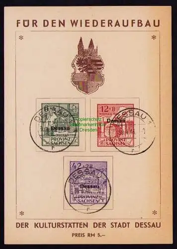 B18262 Dessau Für den Wiederaufbau Gedenkblatt 1946 Lokalausgabe Wiederaufbau