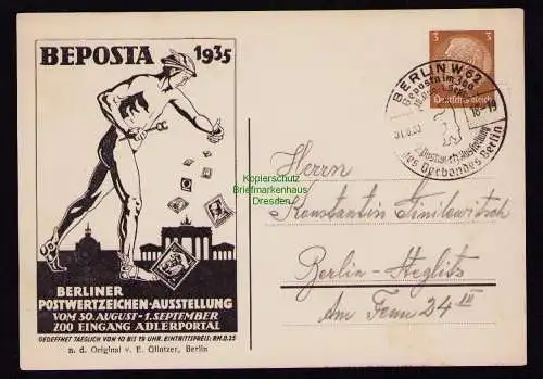 B18247 Berlin 62  Privatganzsache 1935  Mi. PP 122 C12 BEPOSTA  Privatganzsache