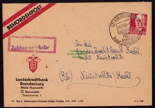 B18231 Eberswalde Brief  17891  Mi. 220 Behördenpost Zahlungsverkehr Brief