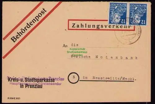 B18230 Fürstenwerder Uckermark Brief  6.12.50 1950  Mi. 2x 216 MeF Behördenpost