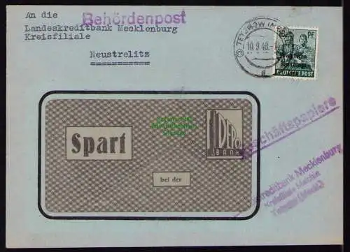 B18220 Teterow Brief  10.9.48 1948 SBZ  188  Behördenpost Geschäftspapiere Brief