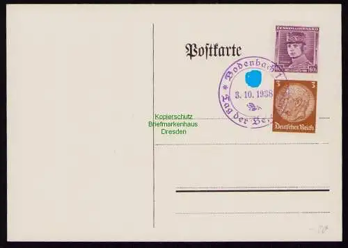 B18205 DR Deutsches Reich 513 Karte MiF Bodenbach 1 Tag der Befreiung 1938