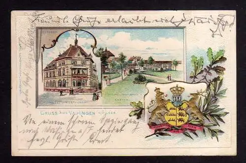 96666 Ansichtskarte Vaihingen a. Filder Wappen Prägekarte 1902 Hotel Restaurant Fildenhof