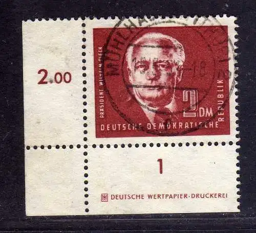 911 DDR 1950 254a 2.- Pieck gestempelt DZ Druckereizeichen Deutsche Wertpapier D