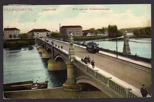 52822 Ansichtskarte Frankfurt Oder 1909 Oderbrücke Blick nach der Crossenerstrasse