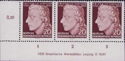 2884 DDR 466 A YII DV 150. Todestag von Friedrich Schiller 1955 ** postfrisch Zä