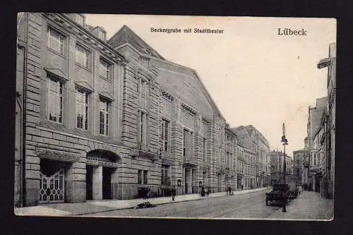 27592 AK Lübeck Beckergrube mit Stadttheater 1911