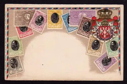 27608 AK Serbien Wappen Karte Briefmarken Philatelie